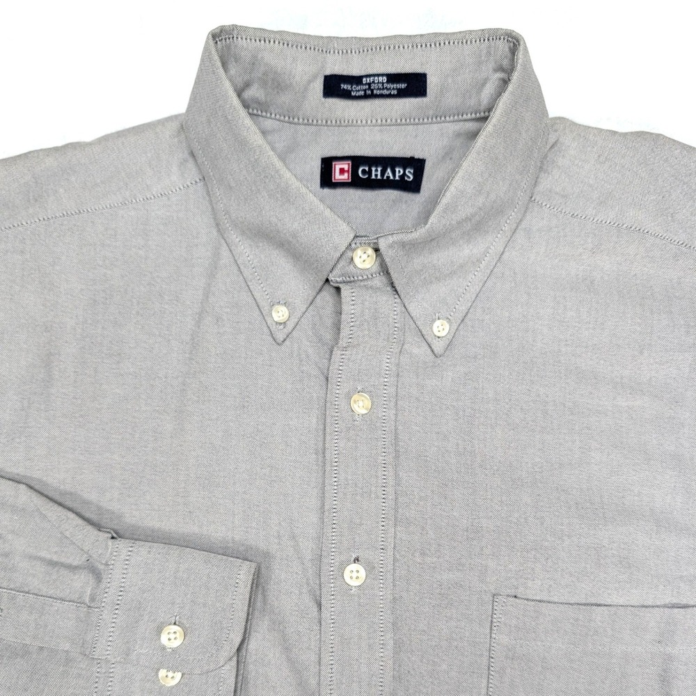 Chaps Vintage Mens Oxford Wrinkle Free‎ Button Down Shirt Large Long Sleeve Gray